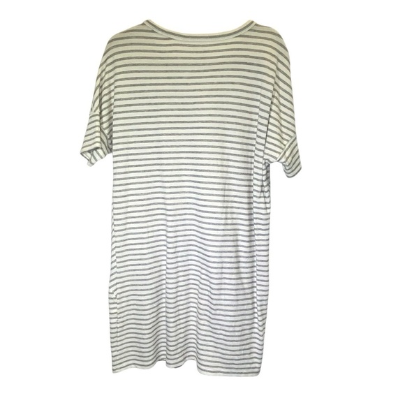 HALF MOON Women size M striped gray white front pockets short sleeve knit dress - Picture 5 of 6